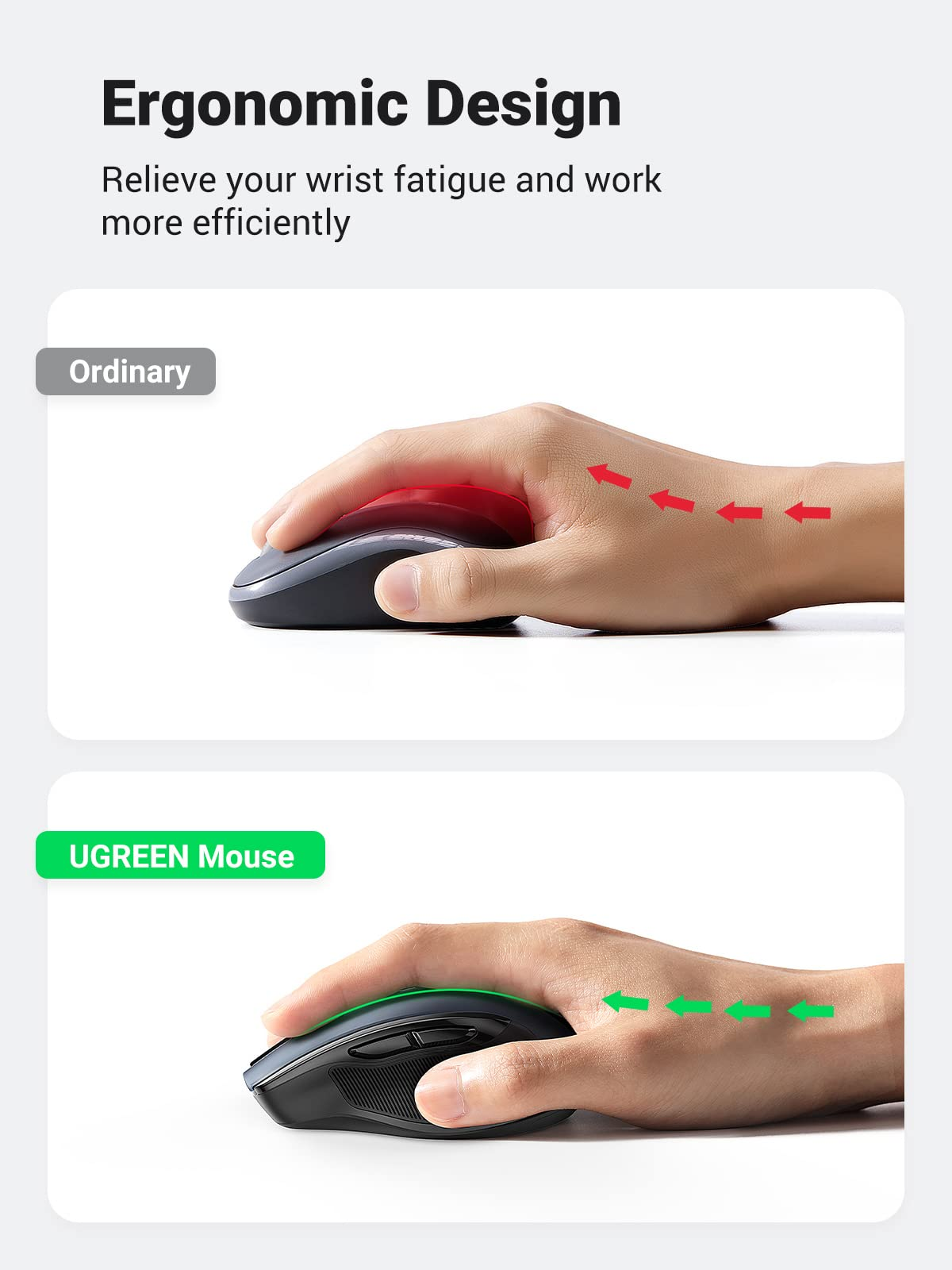 UGREEN Wireless Ergonomics Mouse with Bluetooth, Dual-Mode Freedom, Ergonomic Comfort, Precision Control, 300-Day Marathon Battery, Windows/macOS/iOS/Android/Linux