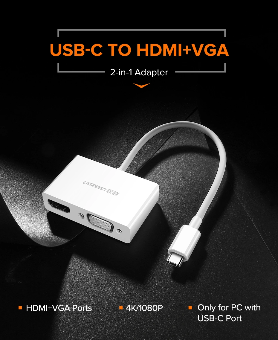UGREEN MM123 USB Type C to HDMI + VGA Converter (White)