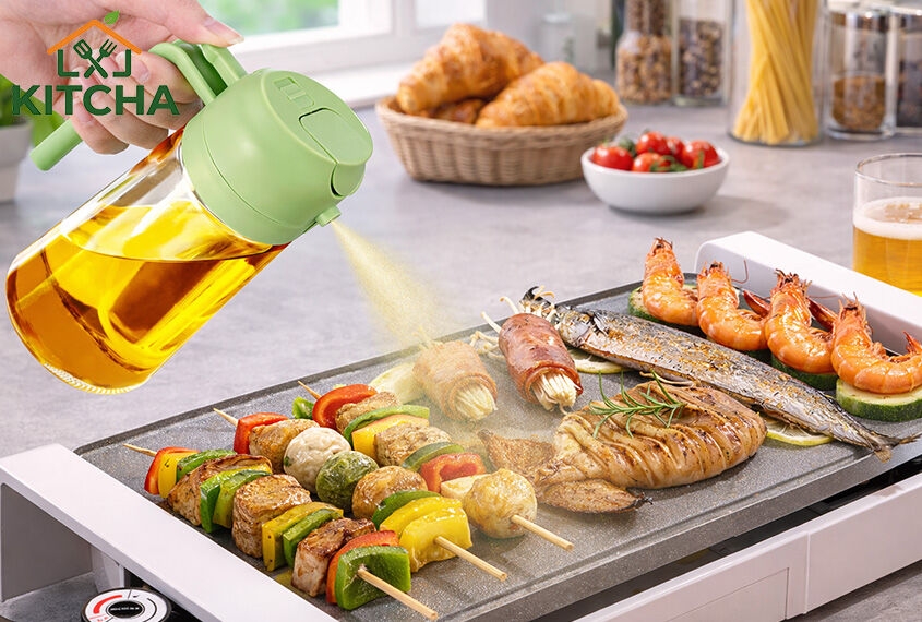 PRICE DROP! 470ml Glass Olive Oil Sprayer & Dispenser 2 in 1 – Food Grade BPA Free Oil Spray Bottle with Portion Control for Cooking, Salad, Frying & BBQ.Featuring a dual-function spray & pour design.