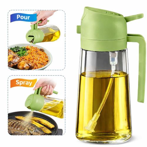 PRICE DROP! 470ml Glass Olive Oil Sprayer & Dispenser 2 in 1 – Food Grade BPA Free Oil Spray Bottle with Portion Control for Cooking, Salad, Frying & BBQ.Featuring a dual-function spray & pour design.