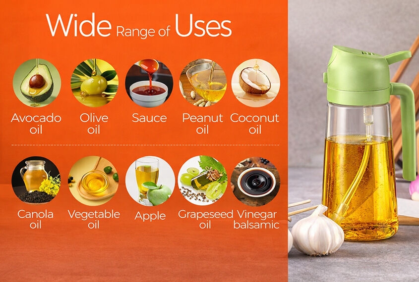 PRICE DROP! 470ml Glass Olive Oil Sprayer & Dispenser 2 in 1 – Food Grade BPA Free Oil Spray Bottle with Portion Control for Cooking, Salad, Frying & BBQ.Featuring a dual-function spray & pour design.