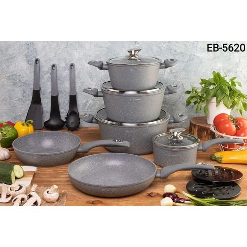 PERFECT DEALS !! EDENBERG Edenburg 15pc Cookware Set(GreY).The pots are made of high quality pressed aluminium with a ceramic marble coating which is additionally coated with a non-stick layer.