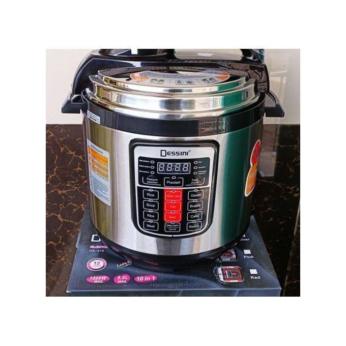 Dessini DS-379 6L Electric Pressure Cooker – 10-in-1 Multi-Function,Durable Non-Stick Stainless Steel Inner Pot with User-Friendly Digital Controls and Cool-Touch Handles & Overheat Protection