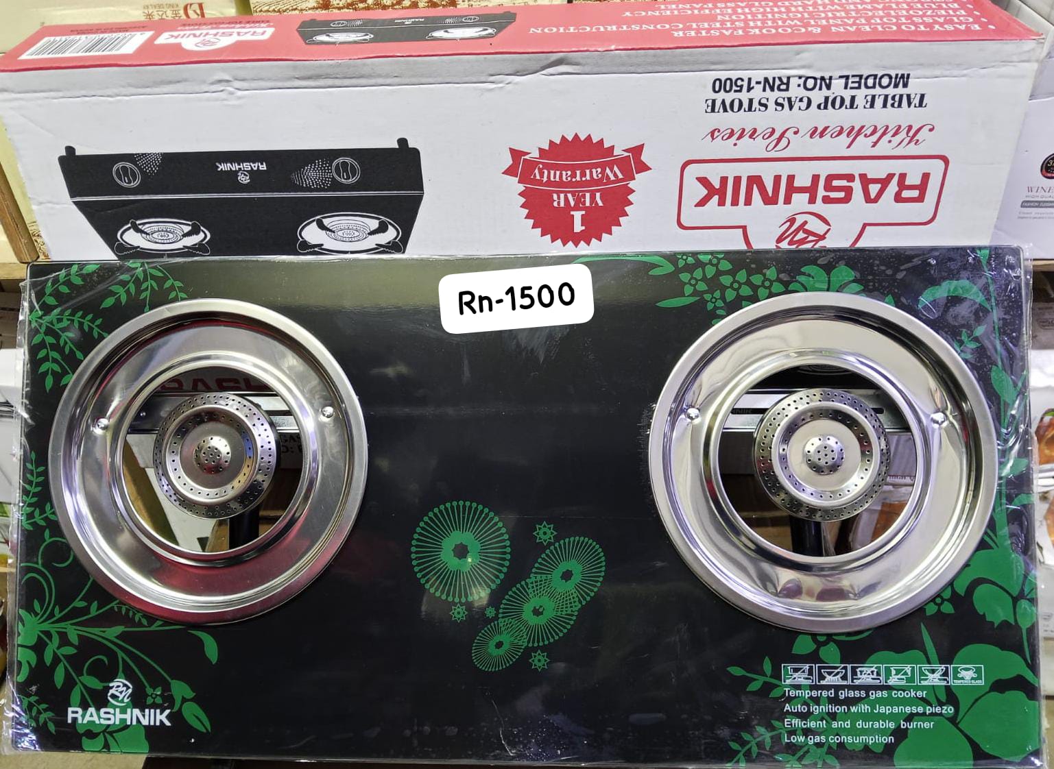 OFFER OFFER ! Rashnik Double Burner Table Top Gas Cooker- Glass Top /Auto Ignition.Rashnik is a leading manufacturer of electronic home appliances. Their products are affordable, innovative and durabl