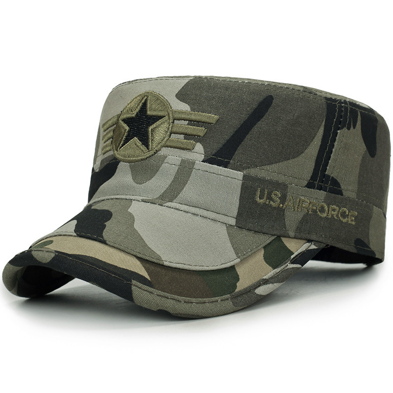 New camouflage military cap, embroidered baseball cap, fashionable outdoor jungle camouflage hat, flat-top baseball cap, men's casual hat