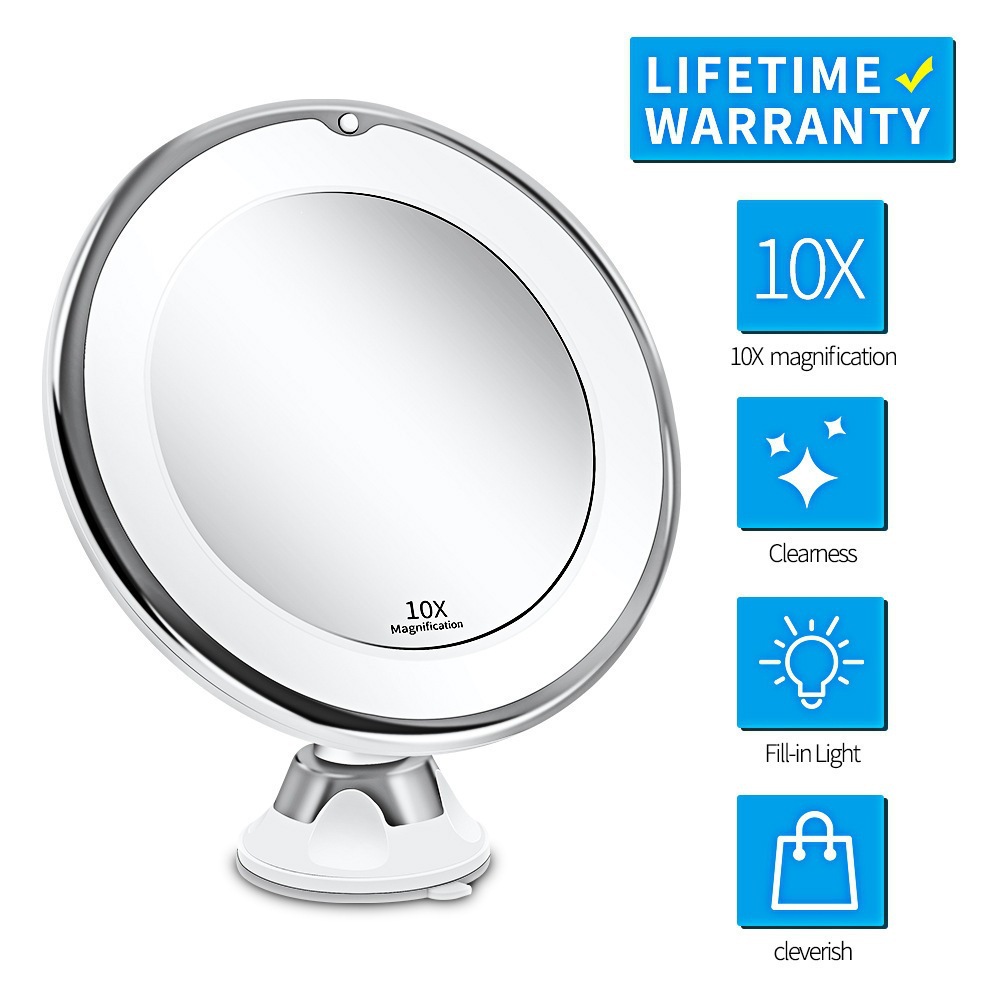 Makeup mirror with LED fill light, dry battery, suction cup folding, internet famous beauty mirror, beauty mirror