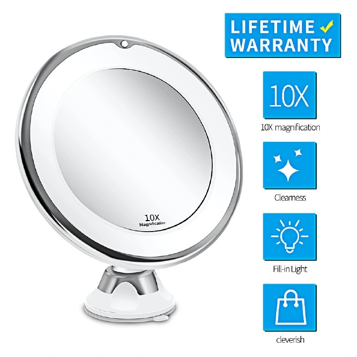 Makeup mirror with LED fill light, dry battery, suction cup folding, internet famous beauty mirror, beauty mirror