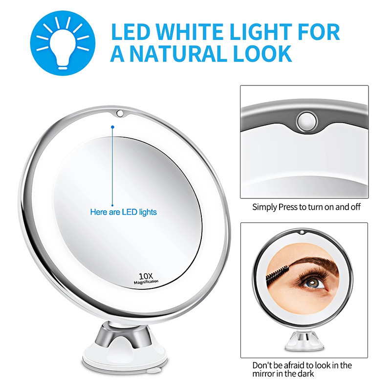 Makeup mirror with LED fill light, dry battery, suction cup folding, internet famous beauty mirror, beauty mirror