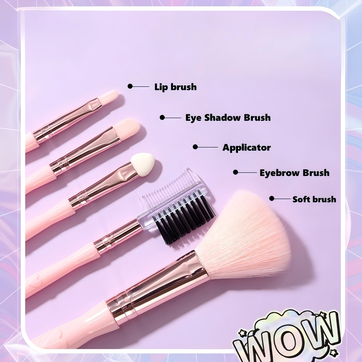 5 PCS professional makeup brush set eye shadow brush powder brush eye shadow stick eyebrow comb lip brush portable makeup brush