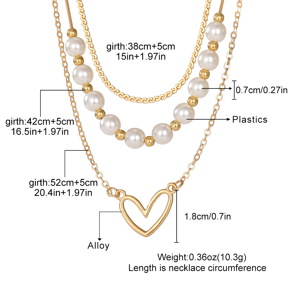 Vintage Heart Pearl Gold Necklace Set 3Pcs Layered Choker Necklaces For Women