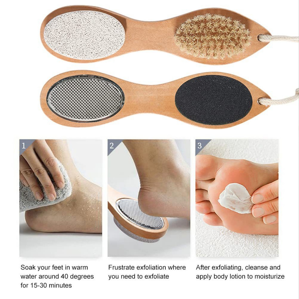 Multifunctional 4 Sides Foot Scrubber Wooden Pedicure File Hard Skin Callus Remover Foot Care Tool