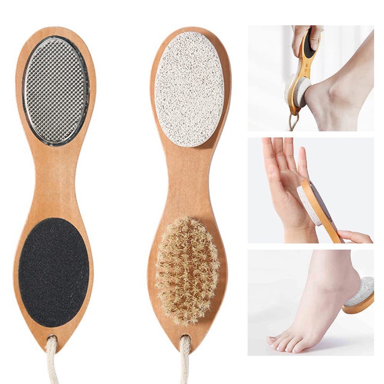 Multifunctional 4 Sides Foot Scrubber Wooden Pedicure File Hard Skin Callus Remover Foot Care Tool