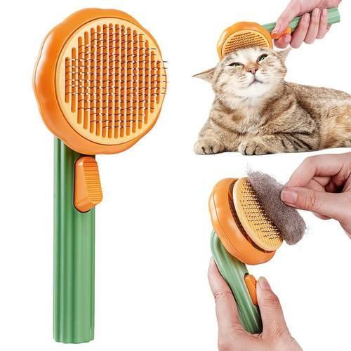 Premium Pumpkin Pet Brush – Self Cleaning Grooming Brush for Cats & Dogs