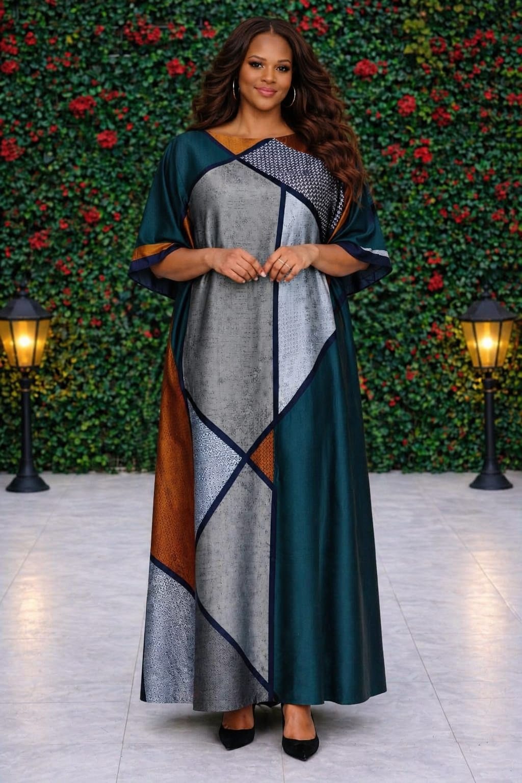 Women Elegant Silk Dera Dress Free Size Maxi Kaftan Soft Smooth Fabric Comfortable Loose Fit Stylish Modest Wear Lightweight Breathable Outfit Plus Size Friendly