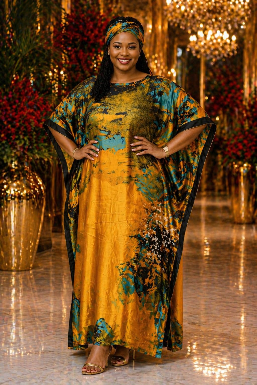 Women Elegant Silk Dera Dress Free Size Maxi Kaftan Soft Smooth Fabric Comfortable Loose Fit Stylish Modest Wear Lightweight Breathable Outfit Plus Size Friendly