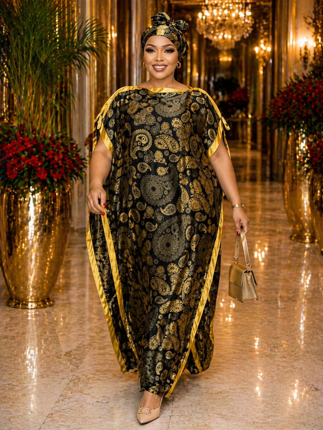 Women Elegant Silk Dera Dress Free Size Maxi Kaftan Soft Smooth Fabric Comfortable Loose Fit Stylish Modest Wear Lightweight Breathable Outfit Plus Size Friendly