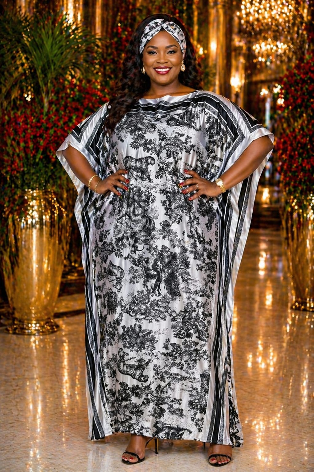 Women Elegant Silk Dera Dress Free Size Maxi Kaftan Soft Smooth Fabric Comfortable Loose Fit Stylish Modest Wear Lightweight Breathable Outfit Plus Size Friendly