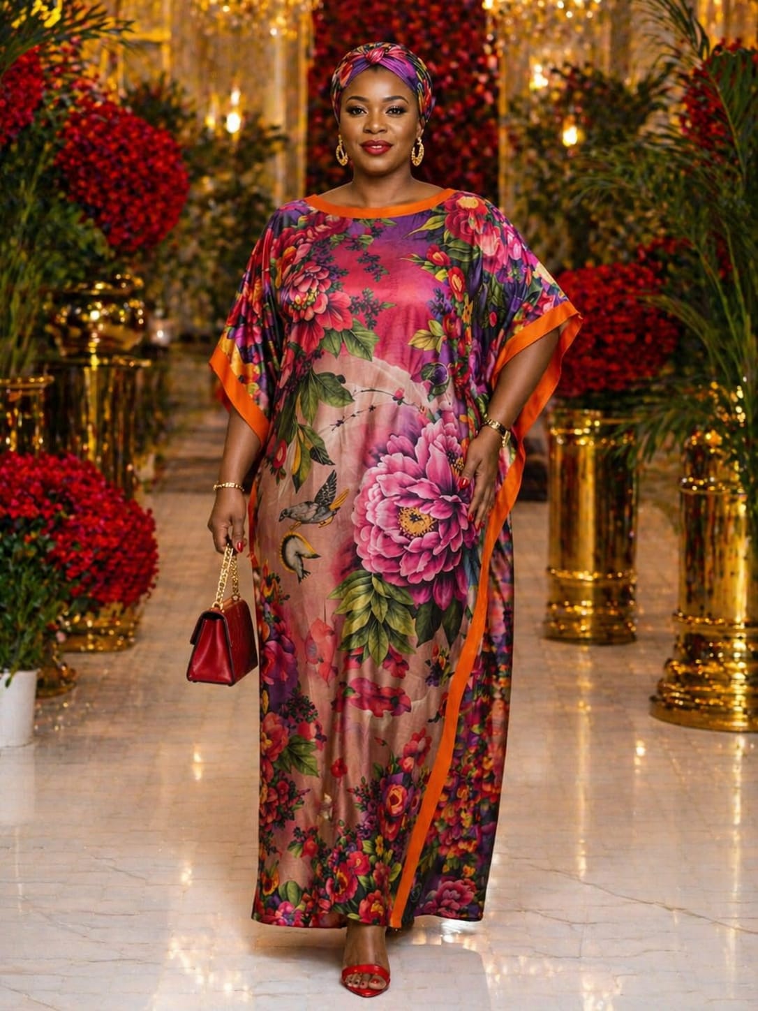 Women Elegant Silk Dera Dress Free Size Maxi Kaftan Soft Smooth Fabric Comfortable Loose Fit Stylish Modest Wear Lightweight Breathable Outfit Plus Size Friendly