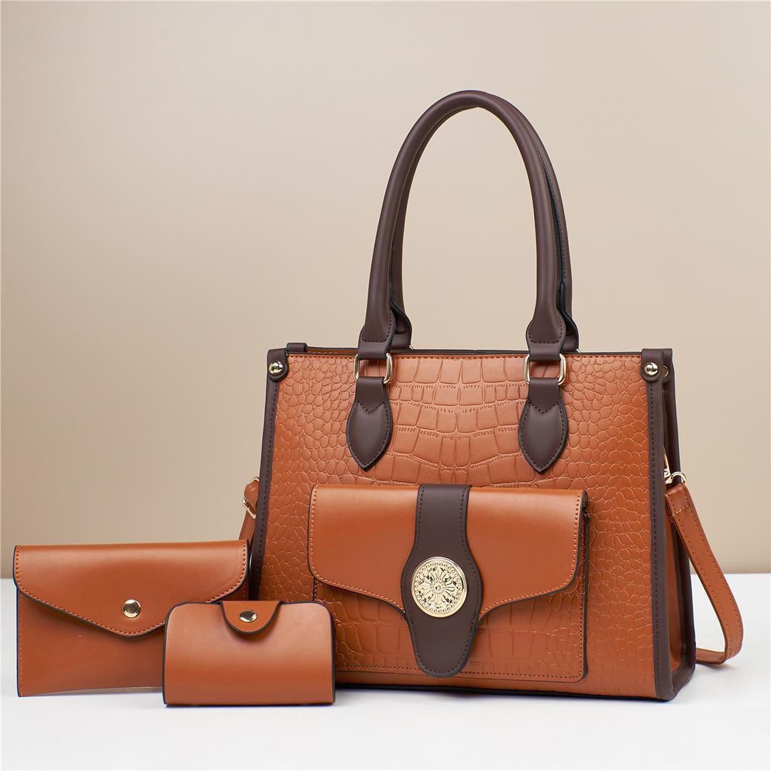 Women 3 in 1 PU Leather Handbags Set Tote Shoulder Crossbody Bags Stylish Durable Elegant Everyday Use Spacious Fashion Bags Multi Function Set