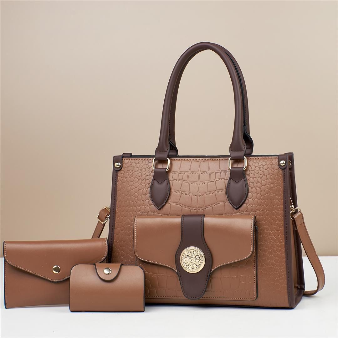 Women 3 in 1 PU Leather Handbags Set Tote Shoulder Crossbody Bags Stylish Durable Elegant Everyday Use Spacious Fashion Bags Multi Function Set