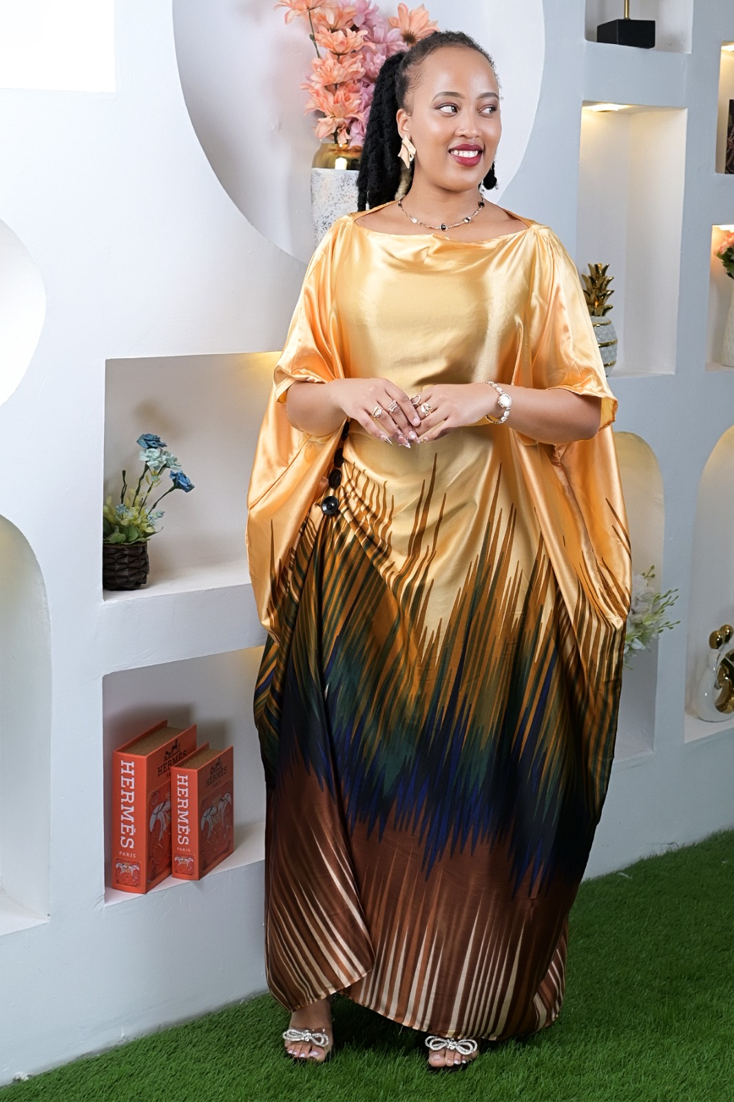 Women Kaftan Dress New Print Free Size Adjustable Inner Belt Elegant Maxi Dress Comfortable Loose Fit Breathable Fabric Stylish Casual Wear Quality Outfit