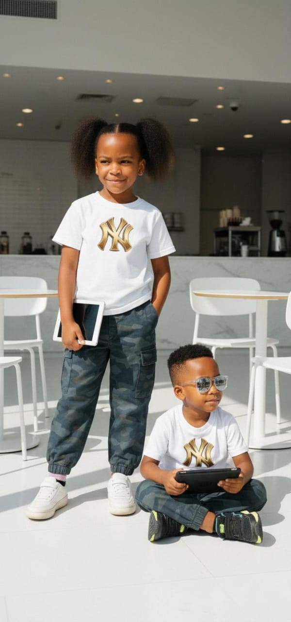 2 Pcs Kids Combat Trouser and White Top Set for Boys and Girls 3-12 Years – Premium Quality Casual Outfit, Comfortable Durable Everyday Wear for School, Travel, Play and Outdoor Activities