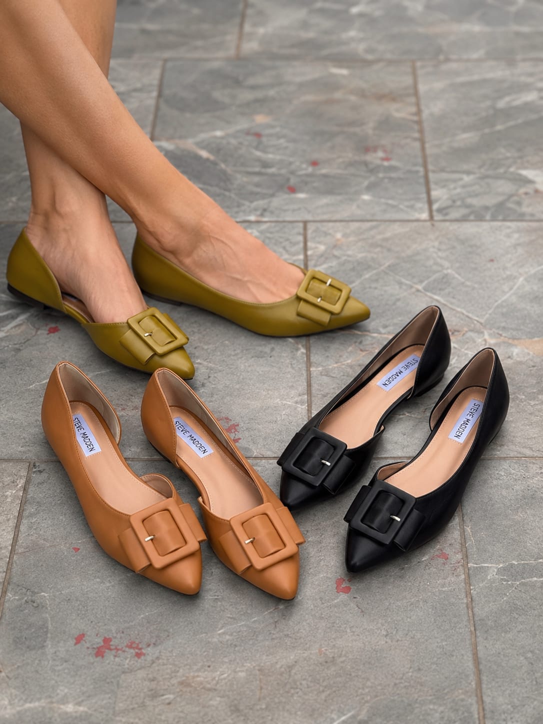 Steve Madden Pointed Toe Women’s Doll Shoes Flats – Elegant D'Orsay Slip-On Dress Shoes.