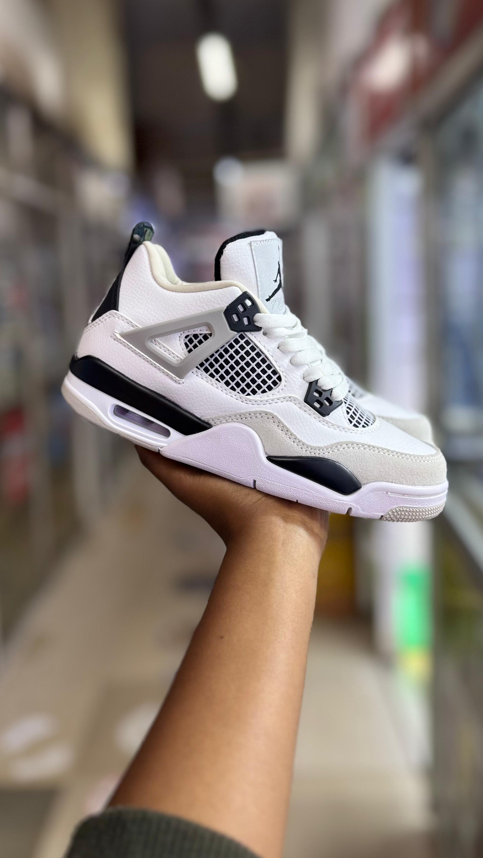 Air Jordan 4 Retro "Military Black" – Premium Leather Courtside Sneakers (White / Black / Neutral Grey)