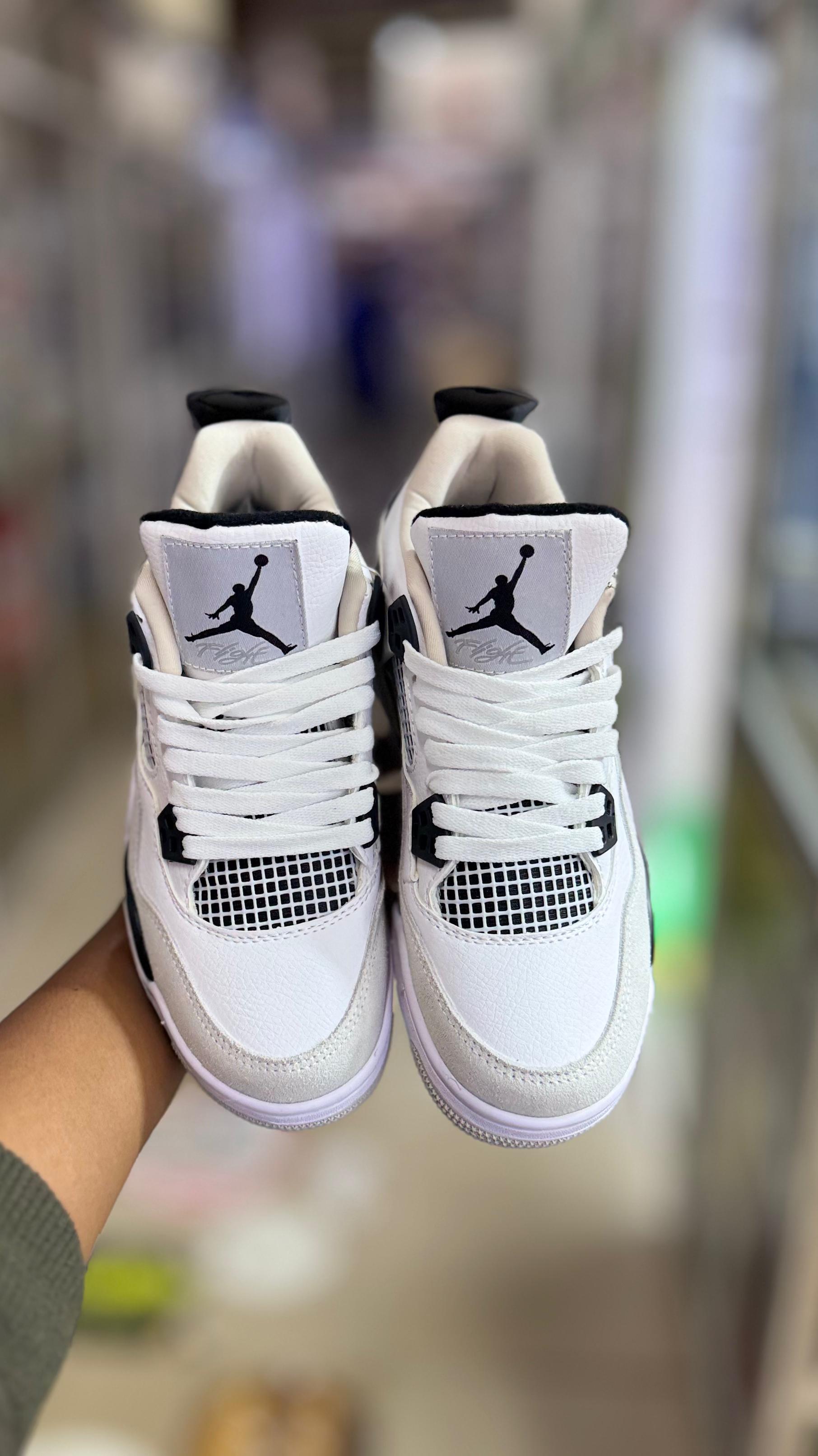 Air Jordan 4 Retro "Military Black" – Premium Leather Courtside Sneakers (White / Black / Neutral Grey)