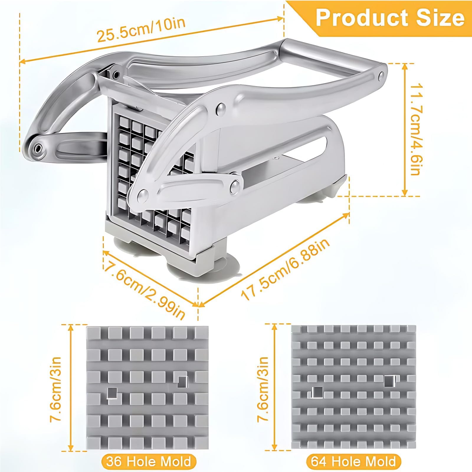 🍟✨ Stainless Steel French Fries Cutter – Fast, Easy & Perfect Cuts ✨🍟🔥 Turn Potatoes into Perfect Fries in Seconds!🍟 Effortless CuttingStrong lever design lets you slice potatoes quickly wit