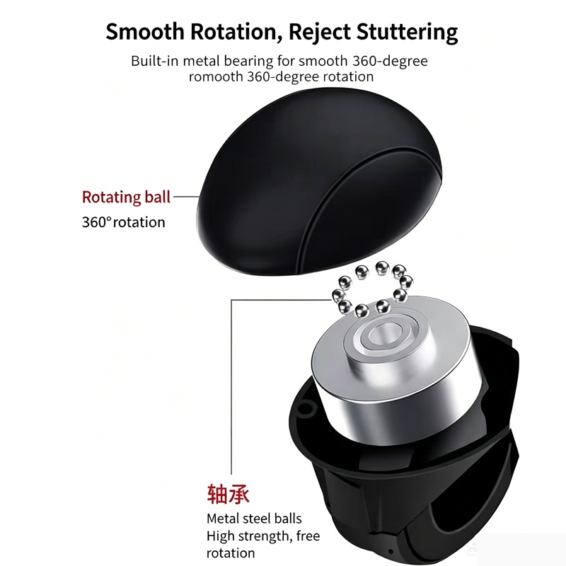 Universal Car Steering Wheel Spinner Knob, 360° Rotation Power Handle, Silicone Non-Slip Booster Ball for Easy One-Handed Driving, Black