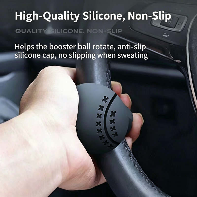 Universal Car Steering Wheel Spinner Knob, 360° Rotation Power Handle, Silicone Non-Slip Booster Ball for Easy One-Handed Driving, Black