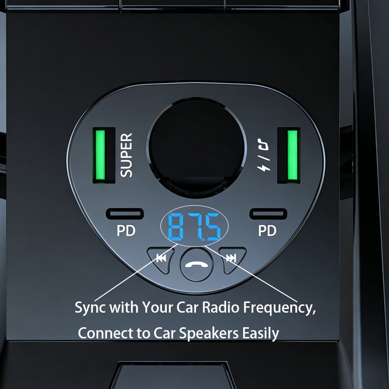 Car Bluetooth 5.5 FM Transmitter, PD & QC 3.0 Fast Car Charger Adapter, Hands-Free Call Universal 12V-24V Car FM Transmitter with Bluetooth, Dual PD Fast Charging Ports, Lossless Audio Player