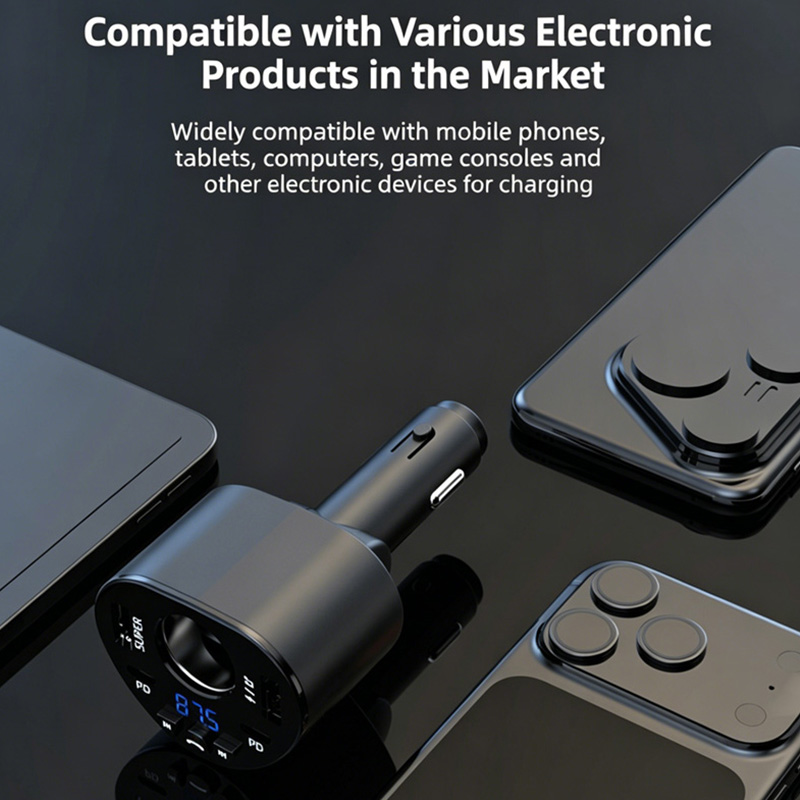 Car Bluetooth 5.5 FM Transmitter, PD & QC 3.0 Fast Car Charger Adapter, Hands-Free Call Universal 12V-24V Car FM Transmitter with Bluetooth, Dual PD Fast Charging Ports, Lossless Audio Player