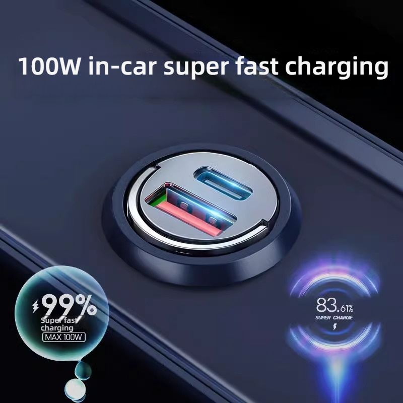 Invisible Mini Fast Car Charger, PD30W+QC3.0 Dual Port Adapter with 100W Max Output for iPhone 8-14 & Android Smartphones, Compact Hidden Space-Saving Design for 12V-24V Cars & Trucks