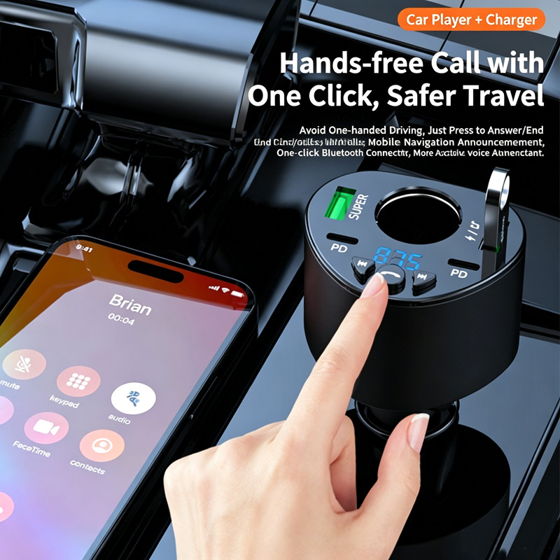 Car Bluetooth 5.5 FM Transmitter, PD & QC 3.0 Fast Car Charger Adapter, Hands-Free Call Universal 12V-24V Car FM Transmitter with Bluetooth, Dual PD Fast Charging Ports, Lossless Audio Player
