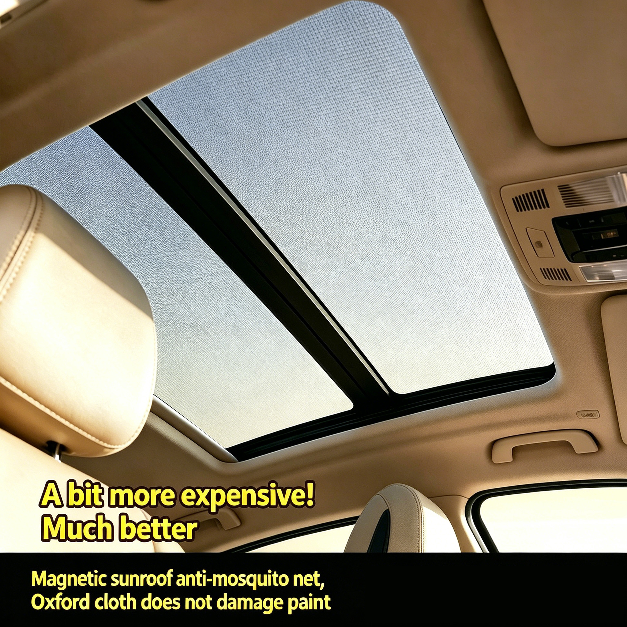 Car Sunroof Mosquito Net, Magnetic Sunshade Cover, Oxford Cloth Edge, Quick Install No Drill, Anti-Insect Mesh for All Cars