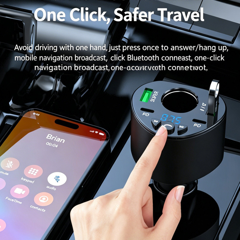 Car Bluetooth 5.5 FM Transmitter, PD & QC 3.0 Fast Car Charger Adapter, Hands-Free Call Universal 12V-24V Car FM Transmitter with Bluetooth, Dual PD Fast Charging Ports, Lossless Audio Player