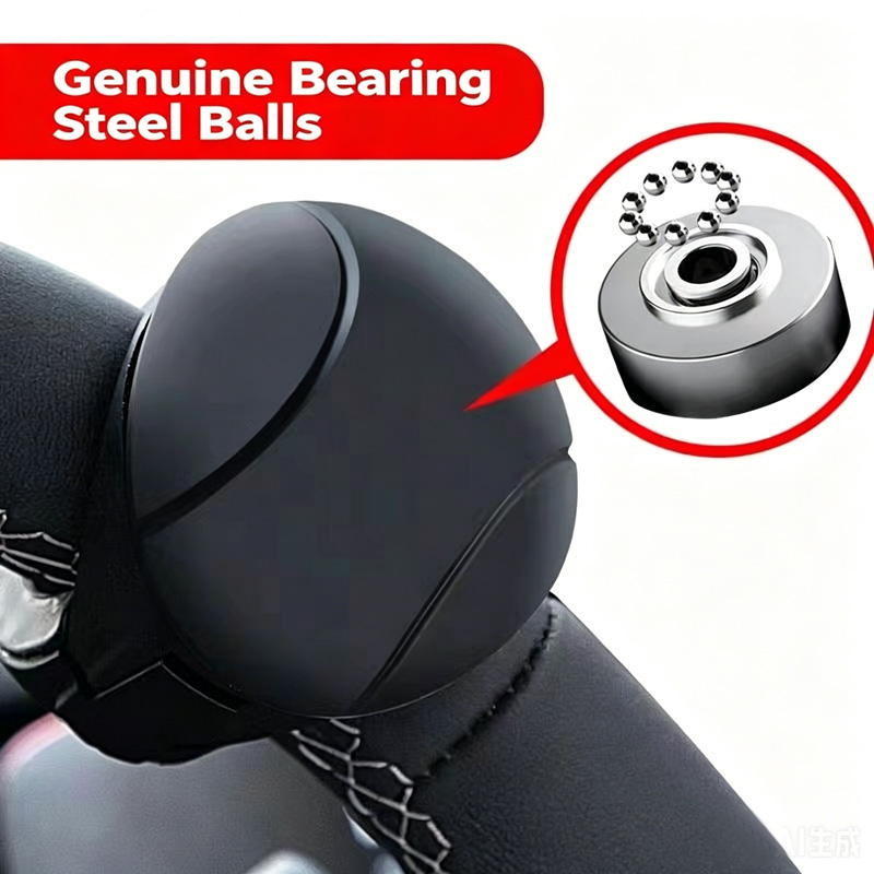 Universal Car Steering Wheel Spinner Knob, 360° Rotation Power Handle, Silicone Non-Slip Booster Ball for Easy One-Handed Driving, Black