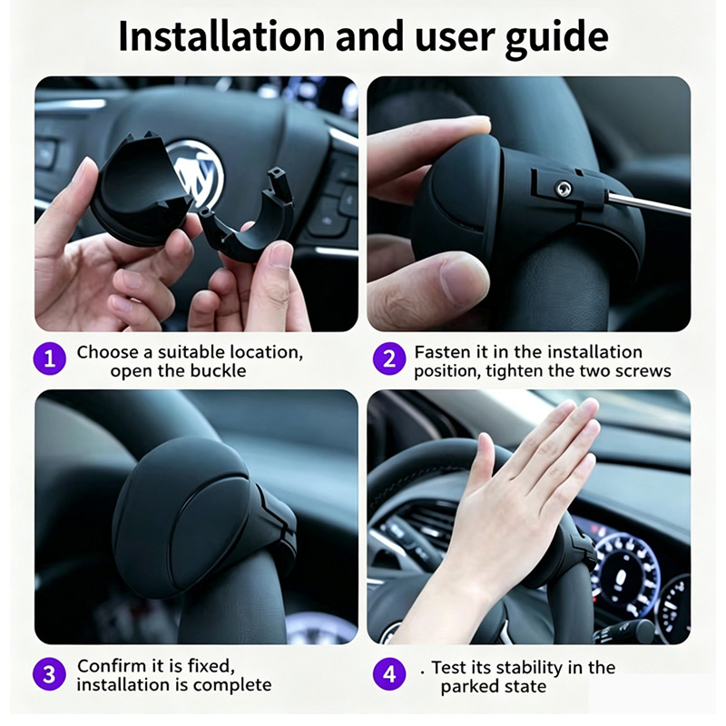Universal Car Steering Wheel Spinner Knob, 360° Rotation Power Handle, Silicone Non-Slip Booster Ball for Easy One-Handed Driving, Black