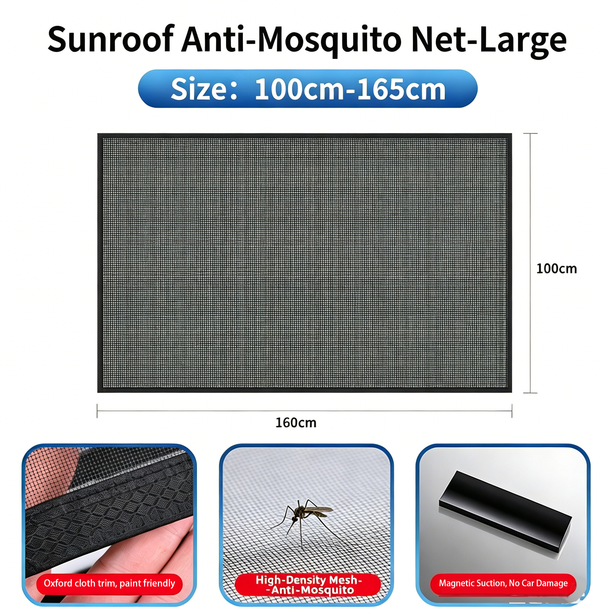 Car Sunroof Mosquito Net, Magnetic Sunshade Cover, Oxford Cloth Edge, Quick Install No Drill, Anti-Insect Mesh for All Cars