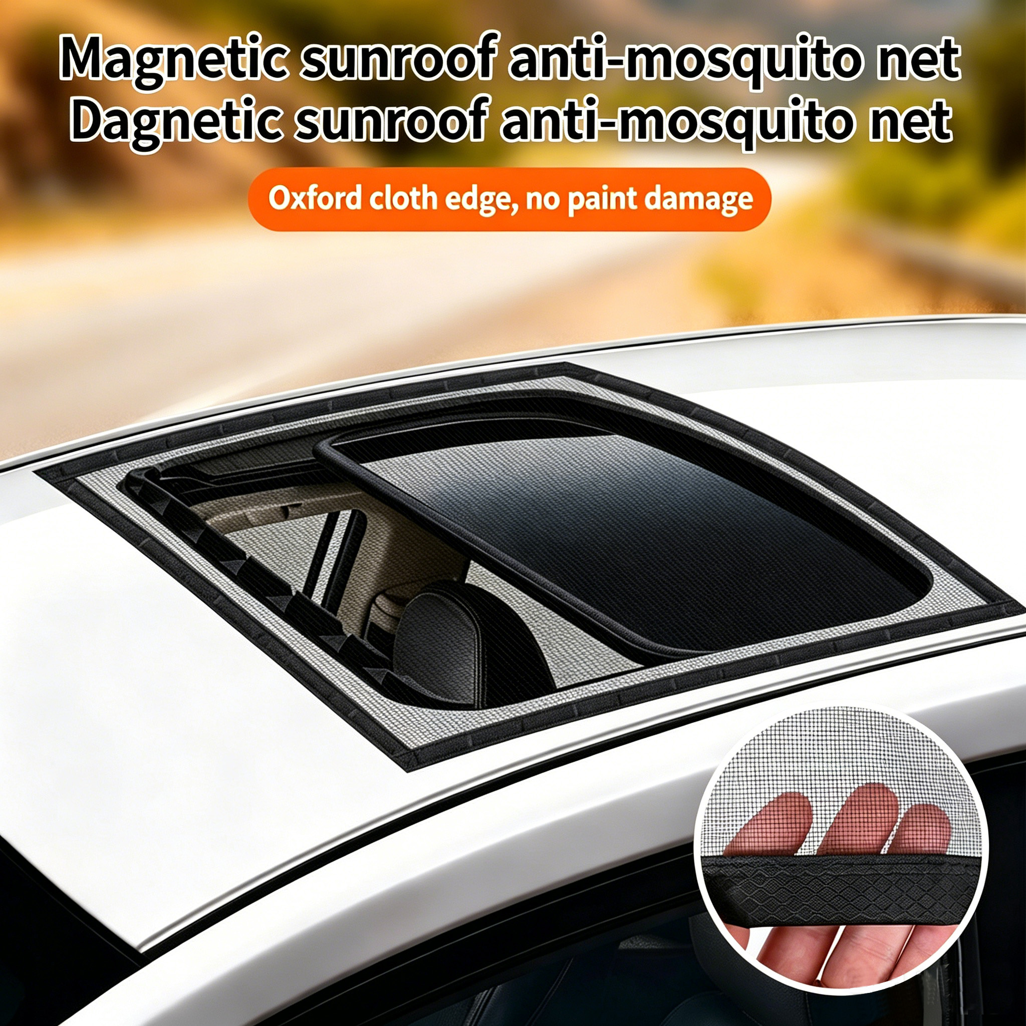 Car Sunroof Mosquito Net, Magnetic Sunshade Cover, Oxford Cloth Edge, Quick Install No Drill, Anti-Insect Mesh for All Cars
