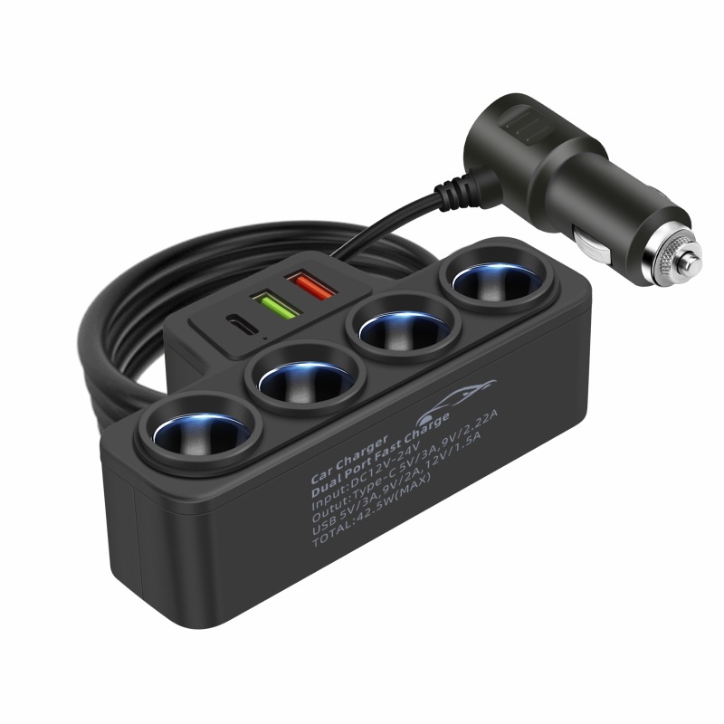 120W 1-to-4 Cigarette Lighter Splitter Car Charger with PD & QC3.0 Ports, 12V/24V Multi-Port Power Adapter for All Cars