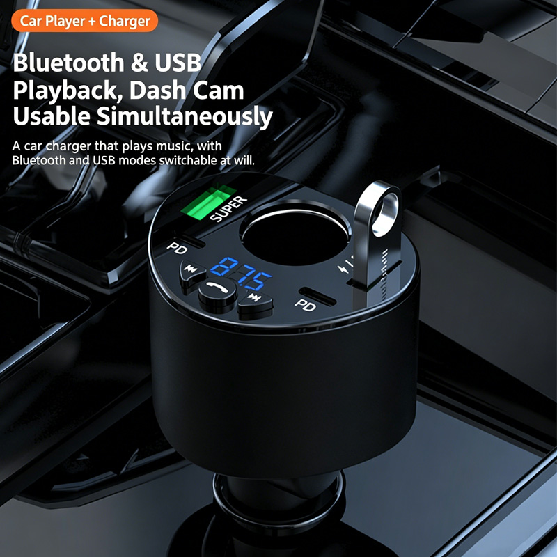 Car Bluetooth 5.5 FM Transmitter, PD & QC 3.0 Fast Car Charger Adapter, Hands-Free Call Universal 12V-24V Car FM Transmitter with Bluetooth, Dual PD Fast Charging Ports, Lossless Audio Player