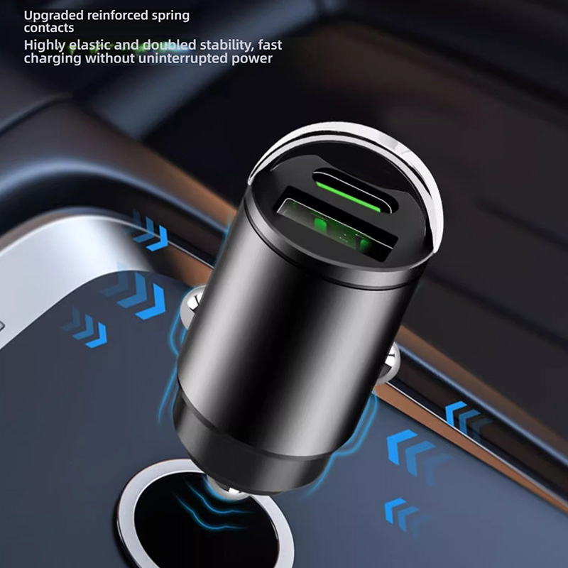 Invisible Mini Fast Car Charger, PD30W+QC3.0 Dual Port Adapter with 100W Max Output for iPhone 8-14 & Android Smartphones, Compact Hidden Space-Saving Design for 12V-24V Cars & Trucks