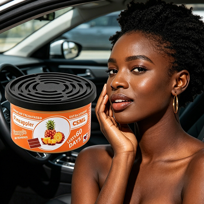 Car Air Freshener Can, Natural Coconut Fiber Solid Perfume with 18 Scents, 60 Days Long-Lasting Odor Eliminator for Car Interior, Home and Office