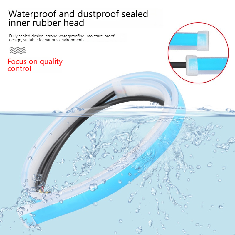 Ultra-thin Dual-Color Flowing LED Daytime Running Light Strip, Universal 12V Waterproof Silicone Car Headlight DRL, Dynamic Turn Signal Light, No-destructive Installation, 30/45/60cm for All Vehicles
