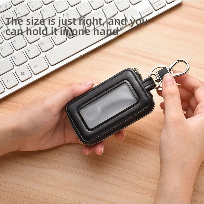 Premium PU Leather Car Key Case with Transparent Window, Universal Zipper Key Fob Protector with Metal Hook, Anti-Scratch, Anti-Lost & Anti-Interference Key Holder for Most Car Remote Keys, Home Keys