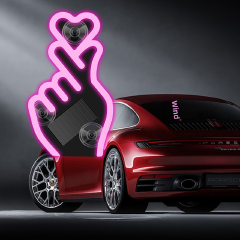 Car Heart Gesture Ambient Light, Solar & USB Rechargeable LED Decorative Lamp with Vibration & Light Sensor, 7 Colors/Mode, Suction Cup Mounted, No Wiring, Waterproof, Fits All Cars SUV Trucks