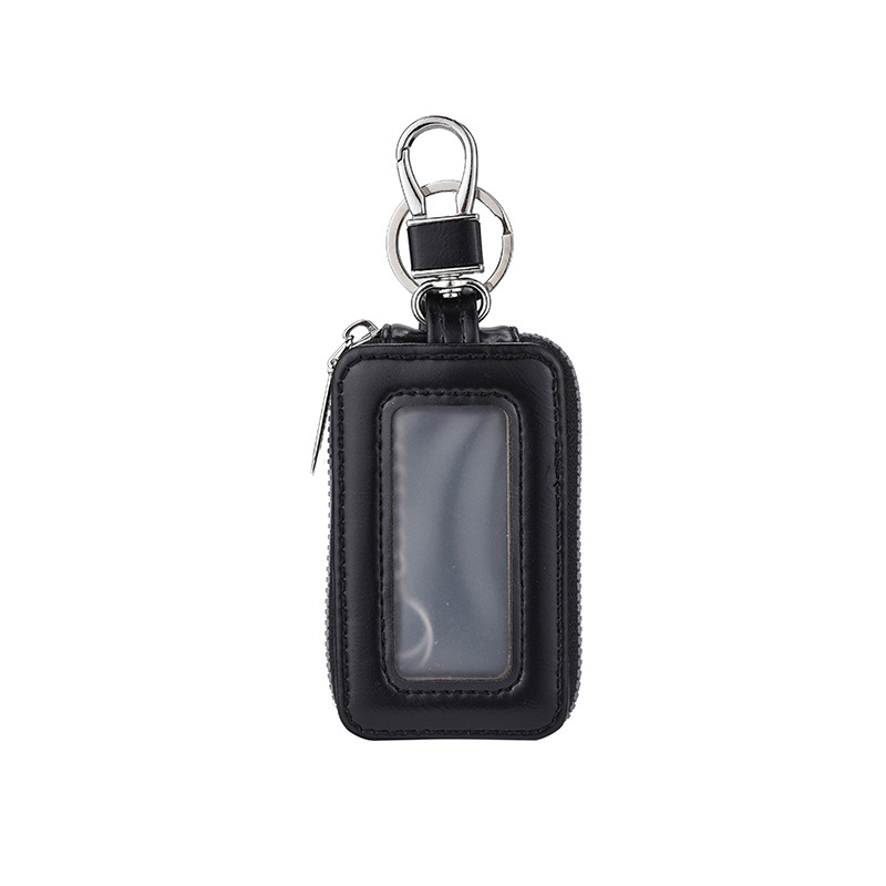 Premium PU Leather Car Key Case with Transparent Window, Universal Zipper Key Fob Protector with Metal Hook, Anti-Scratch, Anti-Lost & Anti-Interference Key Holder for Most Car Remote Keys, Home Keys